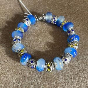 Blue and Silver Beaded Bracelet